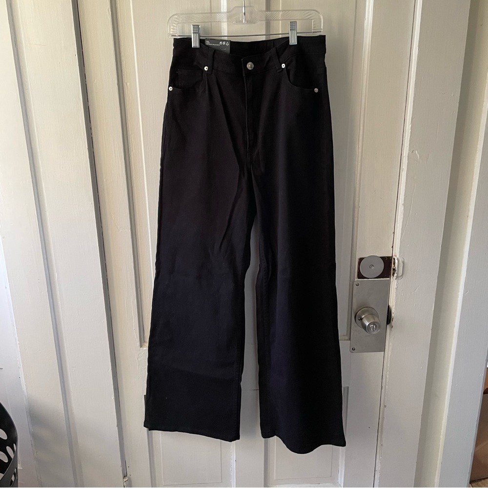 Jet Black Wide Leg High Waisted Pants
